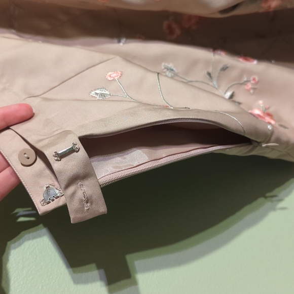 Petite Sophisticate Silk Embroidered Floral Fitted Dress Pants - Picture 7 of 9